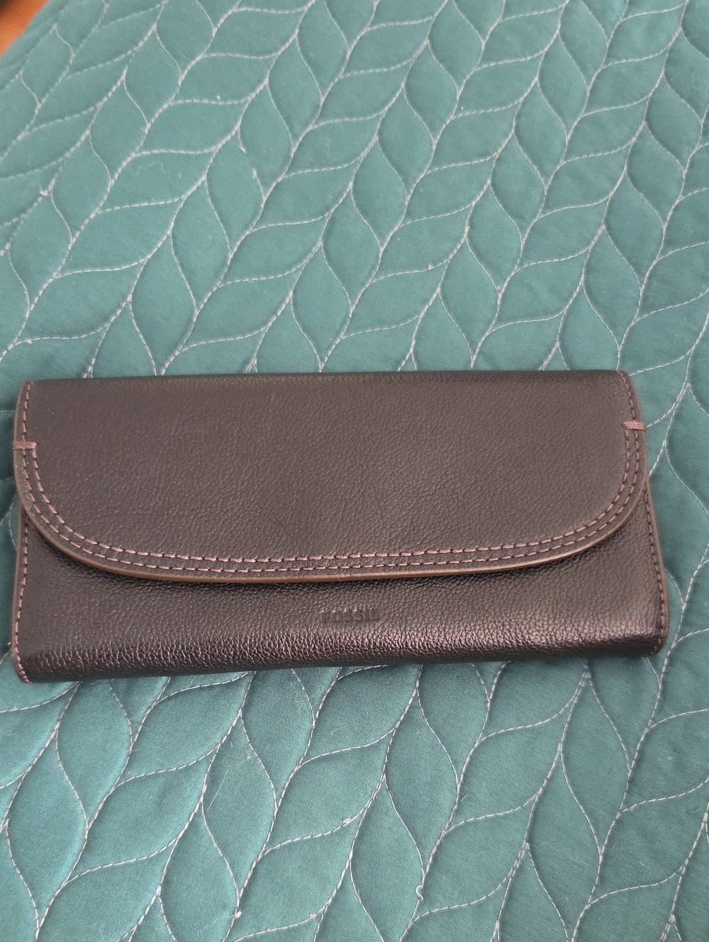 Black Leather Fossil Long Wallet